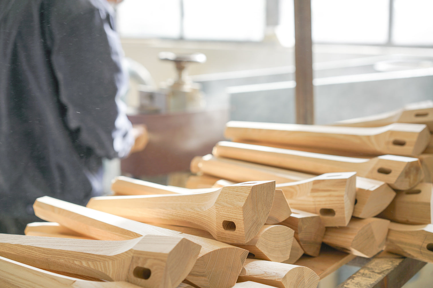 Wooden furniture legs in workshop